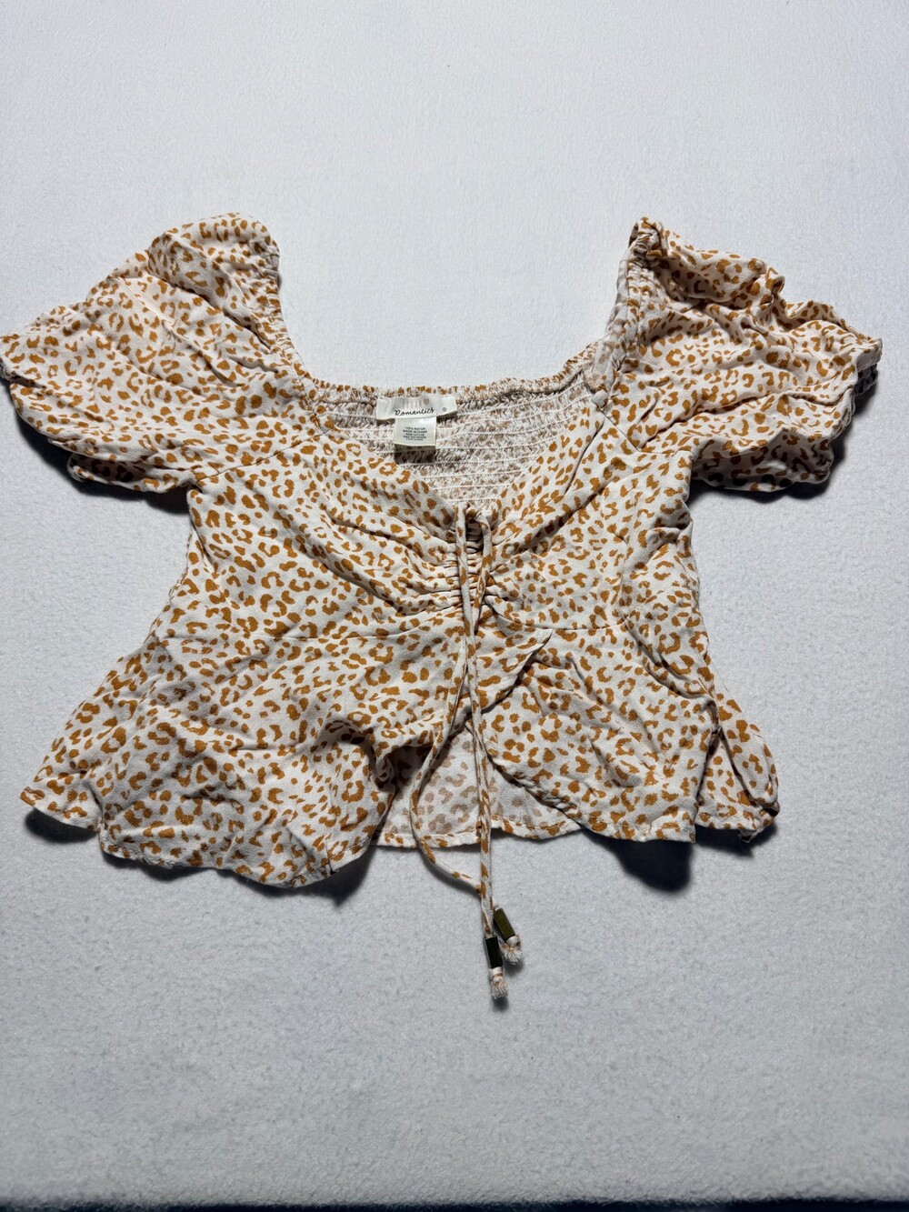 Urban Romantica Small Leopard Print Puff Sleeve Rayon Top